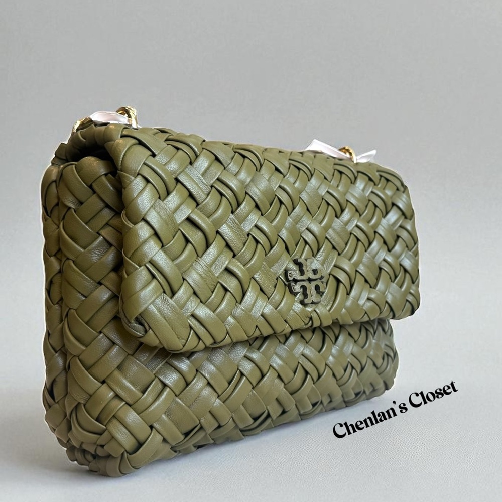 Tory Burch Woven Chain Shoulder Bag Olive Green Leather With Gold Chain NWT - Picture 3 of 13